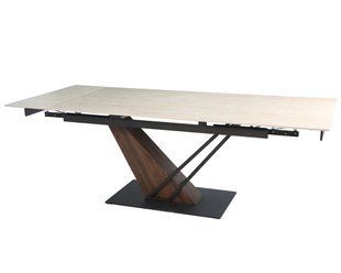 Стіл розкладний FERNANDO CERAMIC Intarsio 180(240)*90 травертин мат/темний горіх жива фотографія