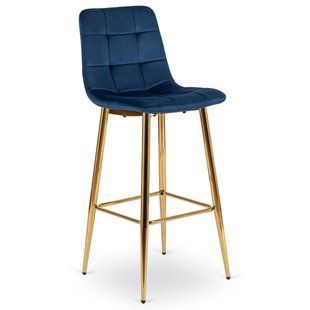 Барний стілець оксамитовий MEBEL ELITE ARIEL Velvet Синій / Золотий жива фотографія
