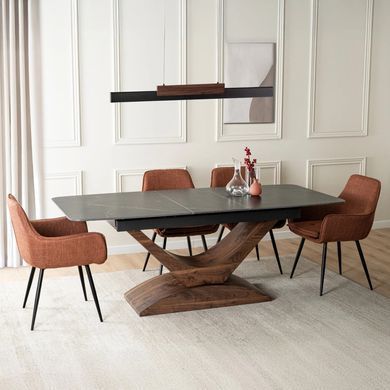 Стіл розкладний MEBEL ELITE ALICANTE 160(200)х90 см Чорний мармур/Горіх жива фотографія
