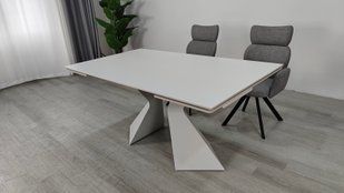 Стіл розкладний LAURA CERAMIC Intarsio 160(240)*90 білий мат/білий жива фотографія
