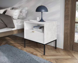 Тумба приліжкова Perfect Home Нова / Nova з 1 шухлядою і чорними ніжками S54 Білий жива фотографія