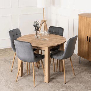 Комплект стол MEBEL ELITE HARRY 102(142)х102 см, дубовый ремесленник, и 4 стульев FREDY, серого цвета реальная фотография