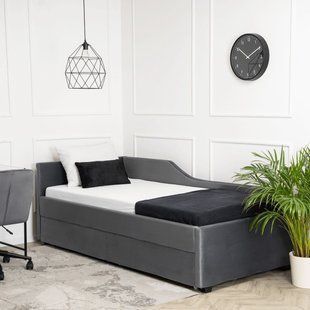 Ліжко оксамитове MEBEL ELITE JONAS Velvet 90x200 Сірий жива фотографія