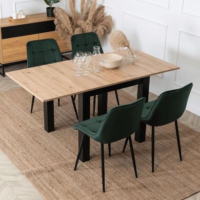 Комплект стіл розкладний MEBEL ELITE MAX 80(160)х80 см Дуб артизан Чорний +4 стільці CHRIS Зелений жива фотографія