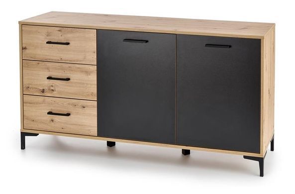 Комод RAVEN KM-1&nbsp;Halmar 160x40 Дуб Артизан Чорний жива фотографія