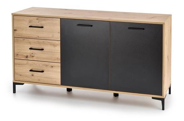 Комод RAVEN KM-1&nbsp;Halmar 160x40 Дуб Артизан Чорний жива фотографія