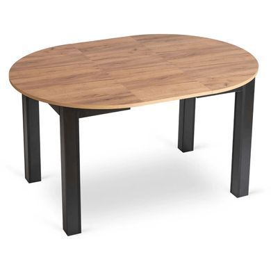 Комплект стола MEBEL ELITE HARRY 102(142)х102 см дуб Craft/черный, и 4 черных стульев PERU реальная фотография