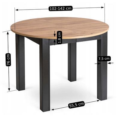 Комплект стола MEBEL ELITE HARRY 102(142)х102 см дуб Craft/черный, и 4 черных стульев PERU реальная фотография