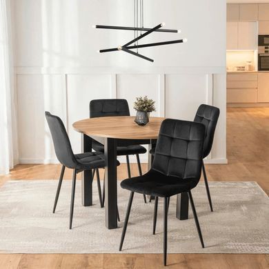Комплект стола MEBEL ELITE HARRY 102(142)х102 см дуб Craft/черный, и 4 черных стульев PERU реальная фотография