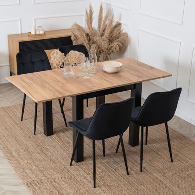 Комплект стол раскладной MEBEL ELITE MAX 80(160)х80 см Дуб Крафт Черный +4 стулья CHRIS Черный реальная фотография