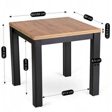 Комплект стол раскладной MEBEL ELITE MAX 80(160)х80 см Дуб Крафт Черный +4 стулья CHRIS Черный реальная фотография