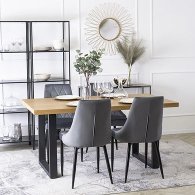 Комплект стол раскладной MEBEL ELITE EDWIN 120(160)х90 см Дуб золотой Черный +4 стула CORK Серый реальная фотография