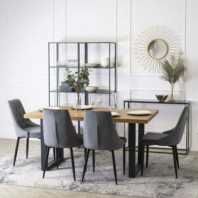 Комплект стол раскладной MEBEL ELITE EDWIN 120(160)х90 см Дуб золотой Черный +4 стула CORK Серый реальная фотография