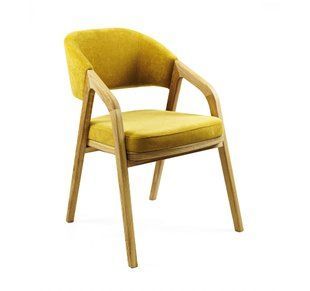 Кресло Otis Lovko натуральный дуб / Vintage Velvet 08 Mustard реальная фотография