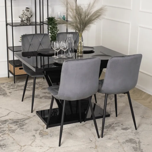 Комплект стіл розкладний MEBEL ELITE CLARK 120(160)х80 см Чорний +4 стільці ROBIN сірий жива фотографія