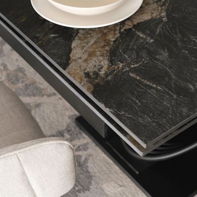 Комплект стол MEBEL ELITE IBIZA 160(240)х90 см, черный мрамор/черный, и 4 кремовых стула MUMBAI реальная фотография