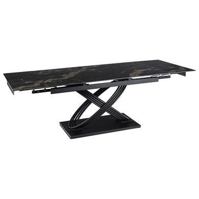 Комплект стол MEBEL ELITE IBIZA 160(240)х90 см, черный мрамор/черный, и 4 кремовых стула MUMBAI реальная фотография