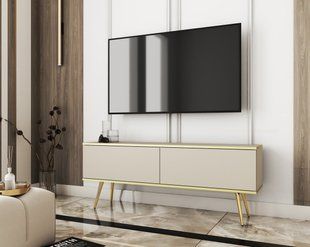 Тумба під телевізор Perfect Home Оро / Oro 2-дверна з золотими ніжками RTV135 Бежевий жива фотографія