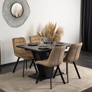 Комплект стіл розкладний MEBEL ELITE CLARK 120(160)х80 см Чорний +4 стільці RICK Беж жива фотографія
