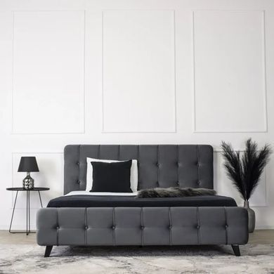 Кровать двуспальная бархатная MEBEL ELITE LINO Velvet 160x200 см Серый реальная фотография