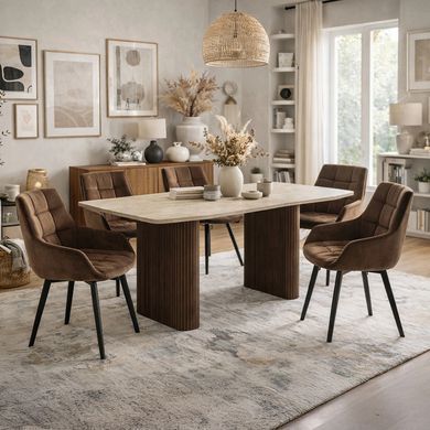 Стол MEBEL ELITE ARAMIS 180х90 Травертин/Орех реальная фотография
