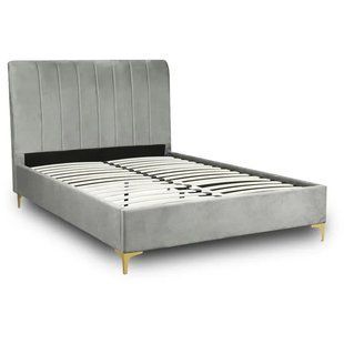 Ліжко двоспальне оксамитове MEBEL ELITE MARCELO Velvet 140x200 см Сірий жива фотографія