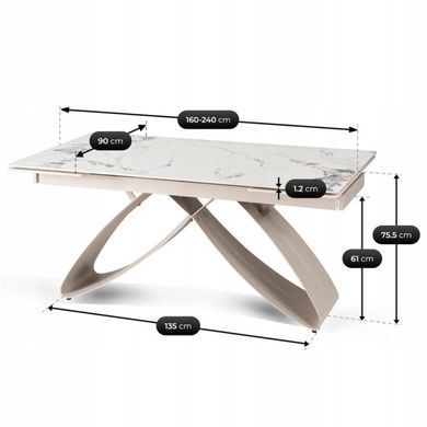 Комплект стіл MEBEL ELITE LUIGI 160(240)х90 см білий мармур/кашемір, та 4 кремових стільців TORINO жива фотографія