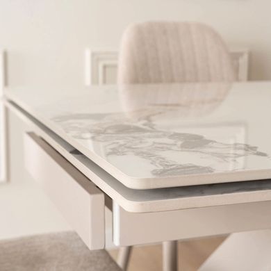 Комплект стіл MEBEL ELITE LUIGI 160(240)х90 см білий мармур/кашемір, та 4 кремових стільців TORINO жива фотографія