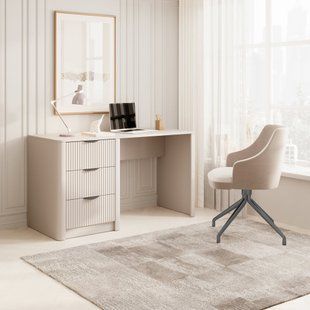 Стол компьютерный, письменный Perfect Home Ланте/Lante 3S/140 с 3 ящиками и черными ручами Беж реальная фотография