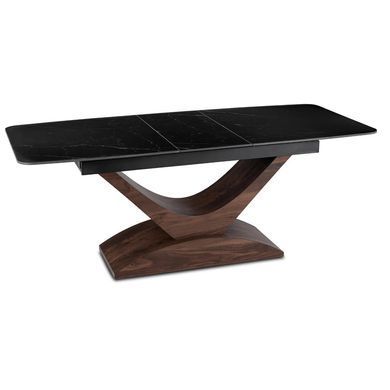 Комплект стіл MEBEL ELITE ALICANTE 160(200)х90 см Чорний/Горіх та 4 стільці EDRICK Коричневий жива фотографія