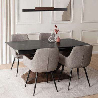 Комплект стіл MEBEL ELITE ALICANTE 160(200)х90 см Чорний/Горіх та 4 стільці EDRICK Коричневий жива фотографія