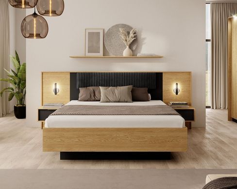 Тумби приліжкові 2 шт. Perfect Home Балтик / Baltic 1S/49 з 1 шухлядою та підсвіткою Дуб балтик/чорний жива фотографія