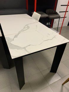 Стол Обеденный VERMONT STATURARIO/BLACK Concepto 120/170x80 Керамика реальная фотография