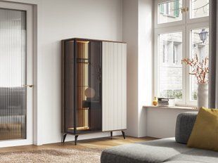 Вітрина висока з підсвіткою Ланг / Lang 4-дверна 4D2W/100 Чорний/дуб евок Perfect Home Польща жива фотографія