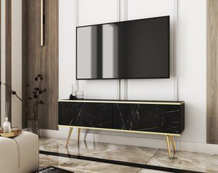 Тумба під телевізор Perfect Home Оро / Oro 2-дверна з золотими ніжками RTV135 Чорний мармур роял жива фотографія