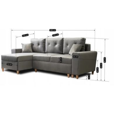 Кутовий диван універсальний оксамитовий MEBEL ELITE MATEO Velvet 248 см Сірий Правий