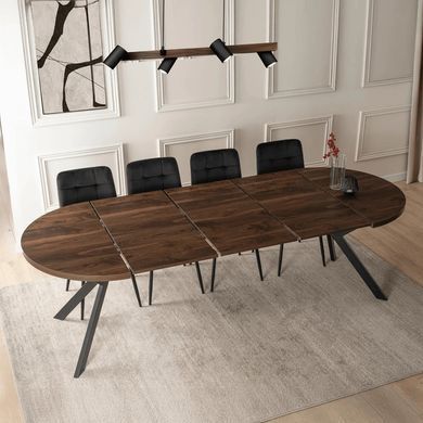 Комплект стіл MEBEL ELITE LUKAS 100(250)х100 см горіх/чорний, та 4 чорних стільці PERU жива фотографія