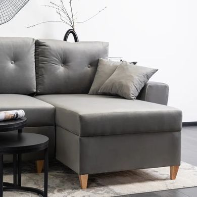 Кутовий диван універсальний оксамитовий MEBEL ELITE MATEO Velvet 248 см Сірий Правий