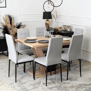 Комплект стіл розкладний MEBEL ELITE CLARK 120(160)х80 см Дуб артизан/чорний +6 стільці TEX Сірий жива фотографія