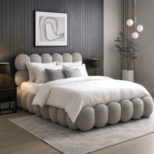 Ліжко двоспальне MEBEL ELITE ANKARA 140x200 см Сірий Букле жива фотографія
