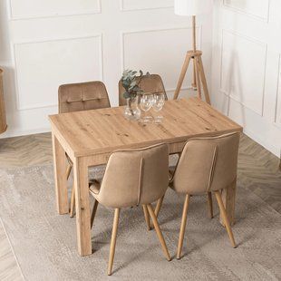 Комплект стол MEBEL ELITE SKUBI 120(160)х75 см, дубовый ремесленник, и 4 стульев RODRI бежевого цвета реальная фотография