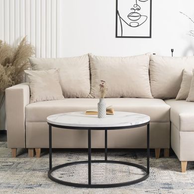 Журнальний столик CONNY MAX MEBEL ELITE 80x80 Білий мармур жива фотографія