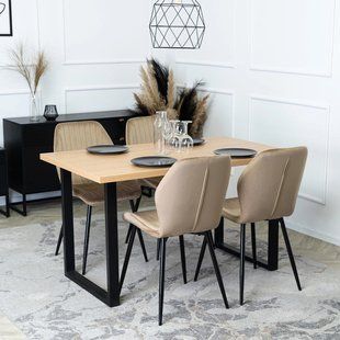 Комплект стіл MEBEL ELITE GLOS 135х80 см Дуб Золотий / Чорний +4 стільці LILAC Беж жива фотографія