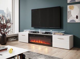 ТВ Тумба з Каміном ROVA RTV Cama 190 Білий Мат / Білий Глянець жива фотографія