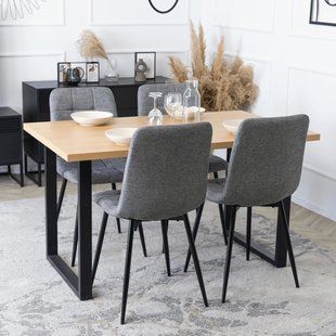 Комплект стіл MEBEL ELITE GLOS 135х80 см Дуб Золотий / Чорний +4 стільці PERU 2 Сірий жива фотографія