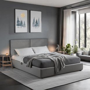 Кровать двуспальная бархатная MEBEL ELITE TULSA Velvet 160x200 см Серый реальная фотография
