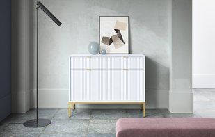 Комод Perfect Home Нова / Nova 2-дверний з 2 шухлядами і золотими ніжками KSZ104 Білий жива фотографія