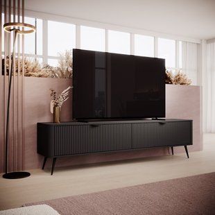 Тумба під телевізор Perfect Home Ланте / Lante 2-дверна з чорними ніжками 2D/200 Чорний жива фотографія