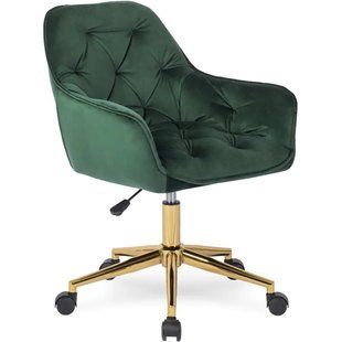 Стілець офісний поворотний оксамитовий MEBEL ELITE MILAN Velvet, Зелений / Золотий жива фотографія