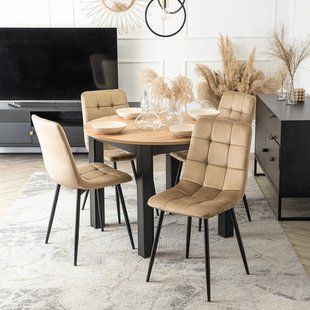 Комплект стіл розкладний MEBEL ELITE HARRY 102(142)х102 см Дуб Артизан/ Чорний +4 стільці PERU Беж жива фотографія